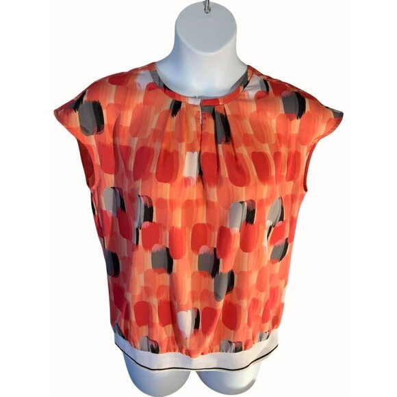 Worthington Womens Short Cap Sleeve Keyhole Multicolor Abstract Print Blouse XL - Picture 1 of 6